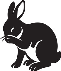 Rabbit hiding face silhouette vector, Bunny in black design on white background