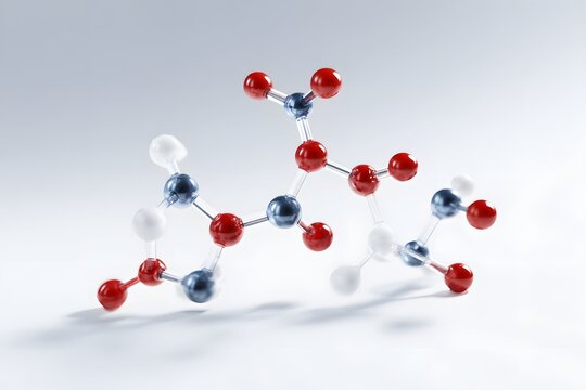 Cute formamide model with bonds and atoms on white, perfect for science and learning.