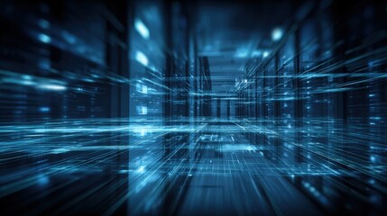 Futuristic Data Center with Dynamic Light Trails: High-Tech Environment for Data Processing