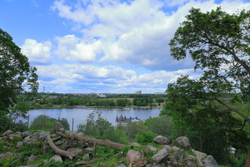 Landscape view from Skansen at Stockholm, Sweden. Green summer day. Nice nature.