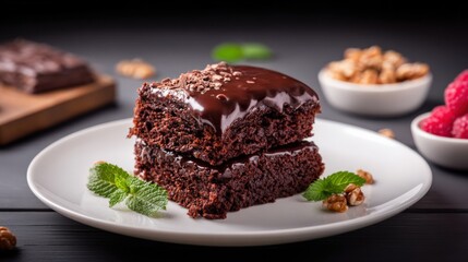 Indulge in Decadent Chocolate Brownies with Fresh Mint and Nuts
