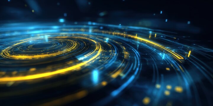 Dynamic Abstract Background with Futuristic Blue and Yellow Circular Patterns for Digital Art and Technology Projects