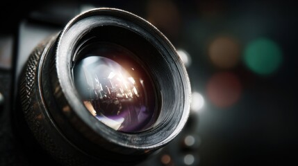 Close-Up of a Camera Lens with Artistic Bokeh Background and Reflections