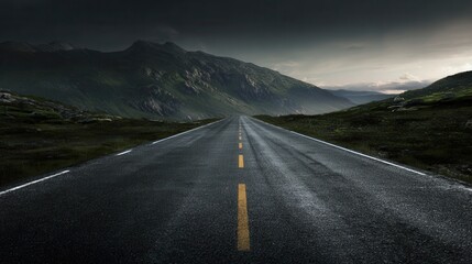 Naklejka premium Vibrant photo of asphalt road and mountain background.