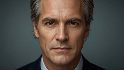 Portrait of 40 yr old man above black background 