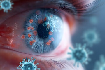 Close-up of trachoma-affected eye showing bacterial infection and clinical signs.