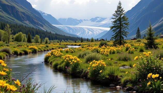 glacier meltwater supports wetlands adjacent to rivers maintaining biodiversity and ecological functions.