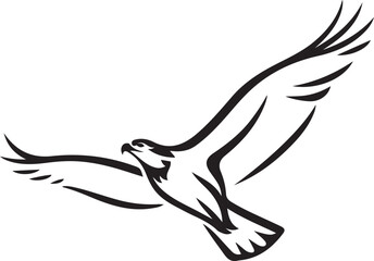 Obraz premium Minimalist bird of prey in flight design, Black and white raptor vector silhouette