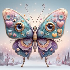 Colorful Artistic Butterfly with Whimsical Patterns and Details