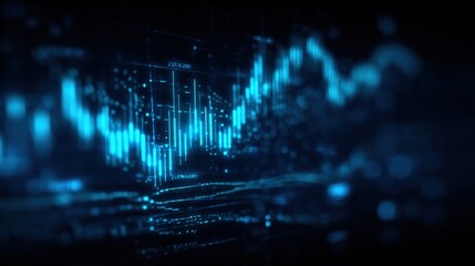Dynamic Financial Data Visualization with Blue Graphs and Digital Elements
