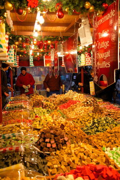 Toffee fudge stall, Christmas Market, Albert Square, Manchester, England