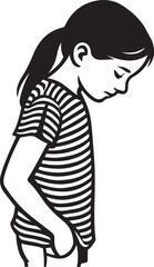 Girl silhouette with ponytail looking down, Female child vector art black and white