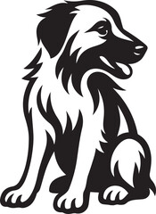 Sitting dog looking sideways vector art, Black and white dog illustration side profile