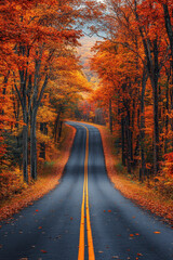 Obraz premium Road lined with fall leaves.