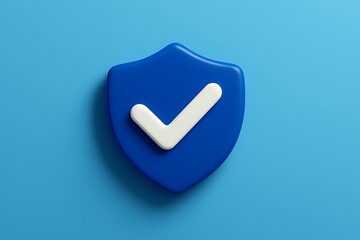 Blue shield with white check mark symbolizing security and approval