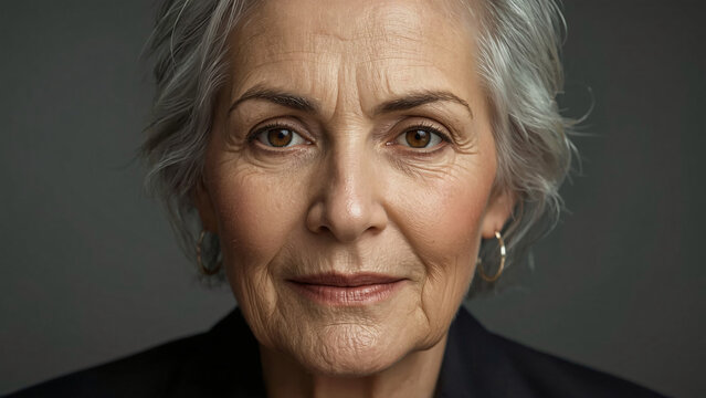 Portrait of 50 yr old women above black background