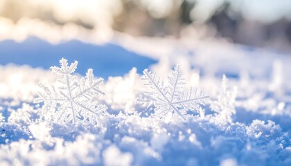 Snowflakes in pristine snow