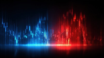 Dynamic Financial Visualization: Blue and Red Data Waves in a Dark Background