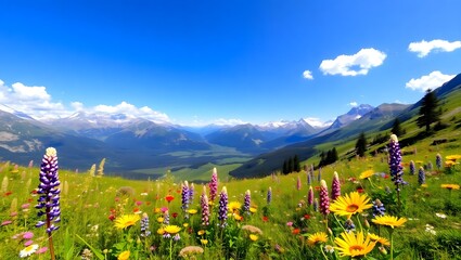 Colorful Wildflower Meadow in Mountain Landscape