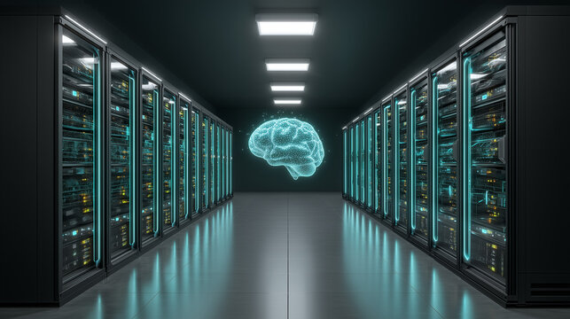 AI Digital Brain in a Server Room