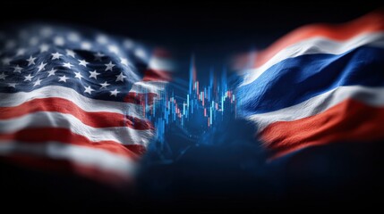 Dynamic Representation of U.S. and Thailand Flags with Data Visualization Elements for Trade and Economic Themes