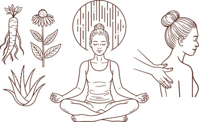 Holistic Wellness and Natural Healing Concepts: Meditation, Herbal Medicine, and Relaxation Therapy for Mind-Body Balance and Healthy Lifestyle.