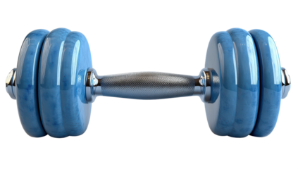 Blue dumbbell suitable for fitness and workout concepts, perfect for gym and training designs, PNG, isolated on transparent background.