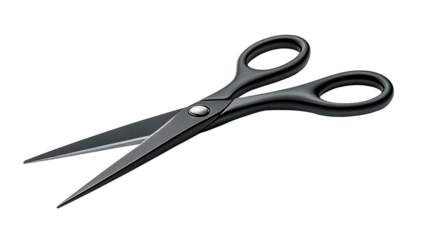 Black professional scissors with sharp blades designed for precise cutting by designers and craftspeople, PNG, isolated on transparent background.