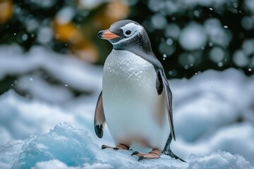 Fototapeta premium Single Penguin Standing Alone on a Floating Iceberg in the Arctic