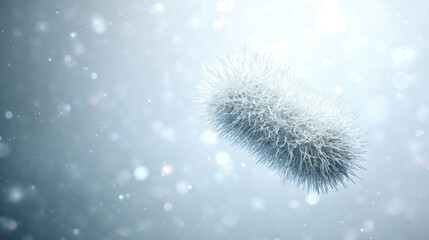 A white E. coli particle floating in the air, Escherichia coli also known as E.coli bacteria health science concept. 3d illustration.
