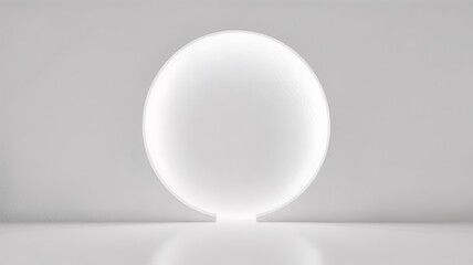Abstract glowing white oval shape on a reflective surface