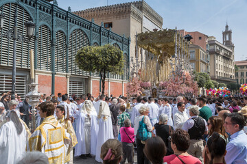 Locals taking part in the Resurrection Parade on Easter Sunday, Malaga, Costa del Sol, Andalusia, Spain