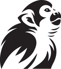 Monkey head profile stylized vector, Black and white primate illustration