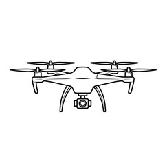 Vector illustration of line art drawing of a drone with a camera isolated on white background