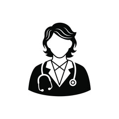Vector illustration of icon of a female doctor with a stethoscope isolated on white background