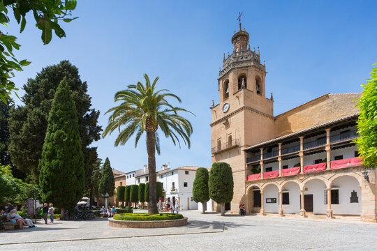 View of Parroquia Santa Maria la Mayor in Plaza Duquesa de Parcent, Ronda, Andalusia, Spain