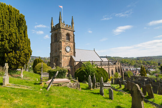 View of Matlock Parish Church in springtime, Matlock Town, Derbyshire Dales, Derbyshire, England
