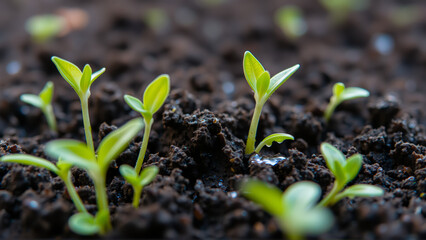 Crop sprouts close-up. Sprouts break through the ground
