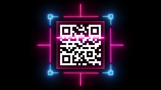 QR code animation. Scan qr code icon with red laser, barcode scanner animation on black background, QR code scanner animated. - Powered by Adobe