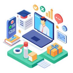 Fototapeta premium Online education and learning concepts with isometric icons isolated on white background
