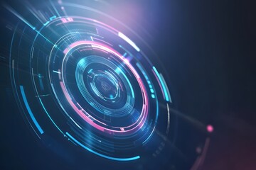 Fototapeta premium Radar scan effect with circular glow, tech dashboard background, smooth light lines