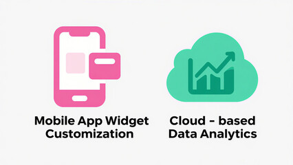 Mobile widgets and cloud data analysis icons represent mobile application widget customization and cloud data analysis, used for application development and data insight scenarios.