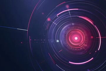 Fototapeta premium Radar scan effect featuring circular glowing rings, tech dashboard background, and smooth light lines.