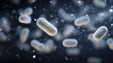 A white E. coli particle floating in the air, Escherichia coli also known as E.coli bacteria health science concept. 3d illustration.
