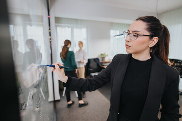 Professional woman participating actively in a business meeting, contributing and organizing while...