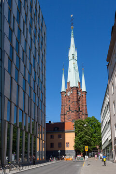 View of the Church of Saint Clare (Klara Church) and contemporary architecture, Stockholm, Sweden, Scandinavia