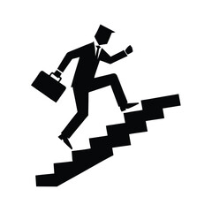 Black silhouette of a businessman climbing stairs Vector illustration