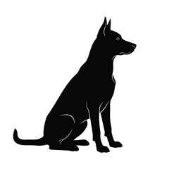 Vector illustration of black silhouette of a sitting dog isolated on white background