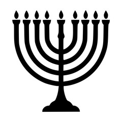 Fototapeta premium Black Silhouette of a Menorah with Nine Candle Holders and Flames Representing Hanukkah and Jewish Tradition