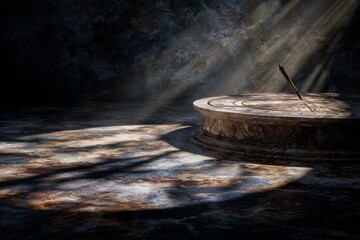 An old sundial with light falling on it. Generative AI